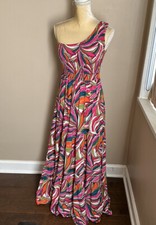 Abel the Label Anthropologie Kelissa Maxi Dress M One Shoulder New Colorful