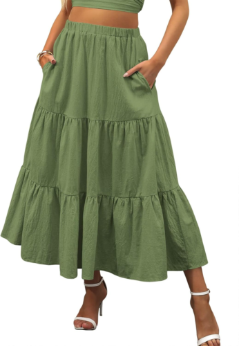 Women’S Summer Boho Flowy Swing Tiered A-Line Midi Skirt 2025 Fashion Trendy Ela