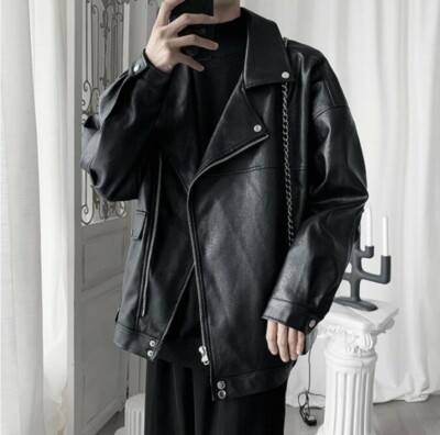 Veste en cuir moto homme printemps coupe ample manteau extérieur