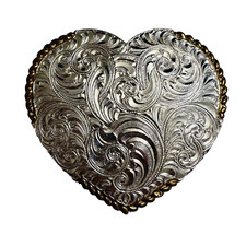 Crumrine Heart Belt Buckle Engraved Embossed Silver Plated Western Classic Core