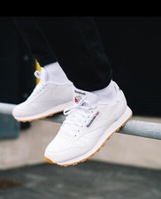 Reebok Infants 6-12mths CLASSIC LEATHER Preschool Shoes White w/ Gum Rubber Sole