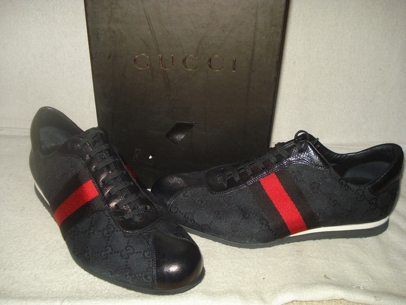 100% AUTHENTIC NEW MEN GUCCI NEW WEB CANVAS/LEATHER SNEAKERS UK 9.5/US 10