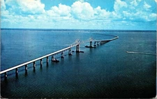 Sunshine Skyway Bridge Florida Ocean Scenic Aerial Ships Chrome Postcard
