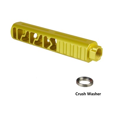 Gold 6'' Solid PC Low Concussion 5/8x24 TPI Muzzle Brake Adapter SS Crush Washer