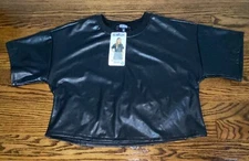 NWT Rewash Women’s M Black Vegan Leather Cropped Top Short Sleeve Shirt