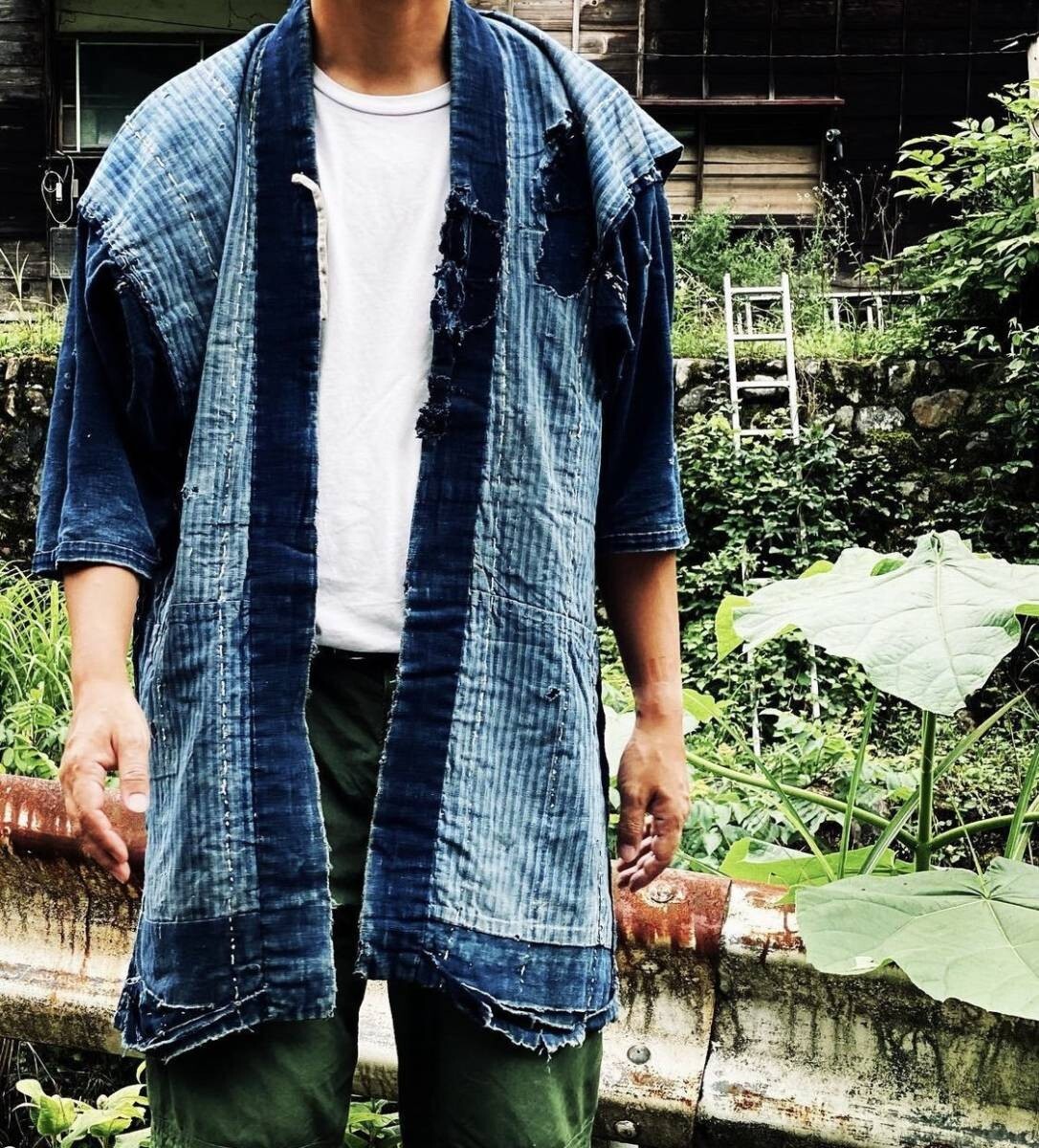 Japanese 1900-10's Vintage Indigo dye Cotton Boro Kimono Noragi