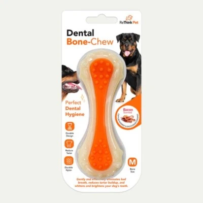RETHINK Dog Dental Bone Chew Bacon Flavour Medium Durable Pet Toy Textured