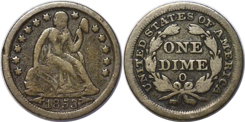 1853-O Arrows 10C Seated Liberty Dime VG