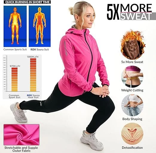 RDX Women Sauna Suit, Full Body Sweat Heat Suit with Hood, Gym Workout Jacket - Image 4 of 4