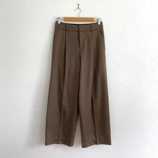 Vince Tailored Twill Pleated High Rise Wide Leg Trousers Brown Crop Pant Size 2