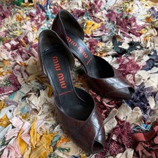 Rare Miu Miu Open Toe Heels Brown Leather 10cm Heel Vintage Y2K Style 36 EU