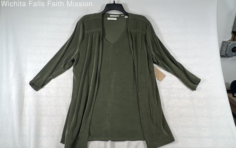 Coldwater Creek Women's Olive Green Travel Knit Cardigan Tank Set Sz L 14-16 NWT