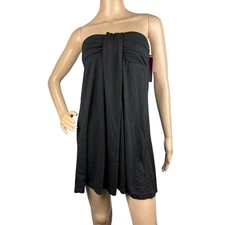 New Hula Honey Black Draped Front Strapless Mini Dress Swimsuit Cover Up Size S
