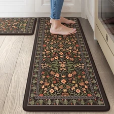 Anti Fatigue Kitchen Mat Set of 2 Black Waterproof Cushioned Non Slip Rug