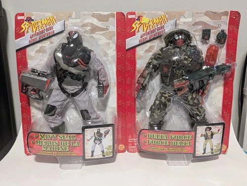 Vintage Marvel Spider Man Adventure Hero Navy Seal & Delta Force Toy Biz Sealed
