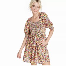 RIXO for Target Women's Small Colorful Floral Puff Sleeve Smocked Sun Dress
