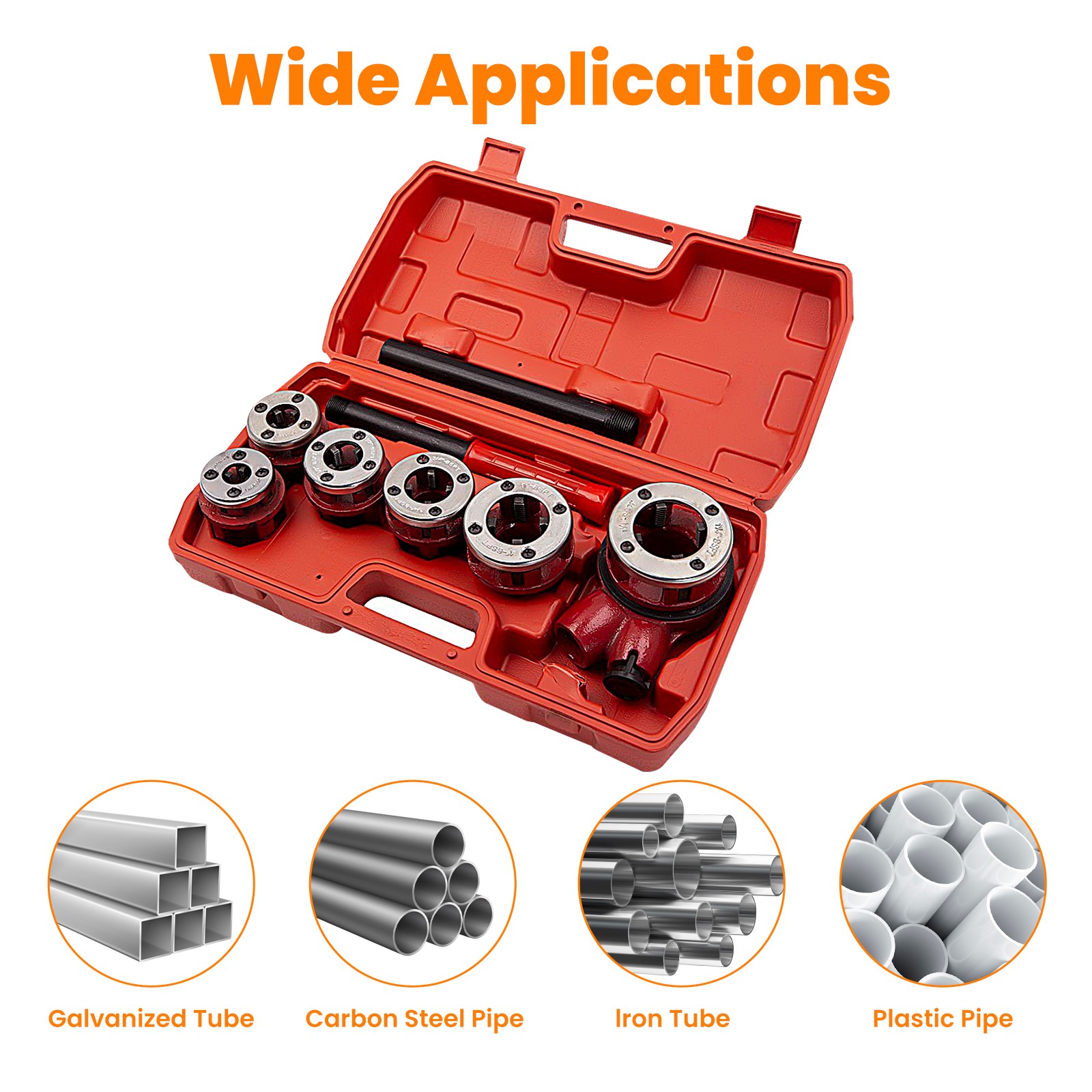 Ratchet Pipe Threader Kit Die Bar Head Handle Tool Kit 3/4'' 1/4'' 3/8'',  1/2''