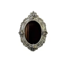Vintage Rococo Style Silver Pewter Mirror With Cupid Ornaments 15 x 25"