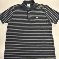 Lacoste Polo regular fit short sleeve grey  black striped polo Size 6