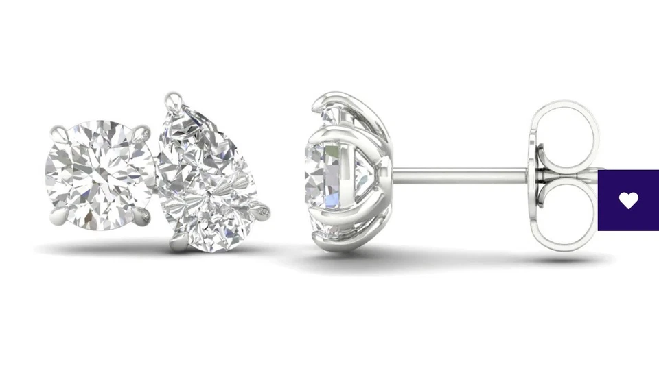 Blue Nile 14k Round and Pear Diamond Stud Earrings 14k White  Toi Et Moi  - Image 2 of 4