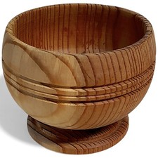 Vintage Wooden Pedestal Bowl Natural Wood Grain 3.5"