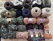 Novelty Yarn Lot  Assorted Brands Ladder, Ribbon, Etc Full & Partial Skeins