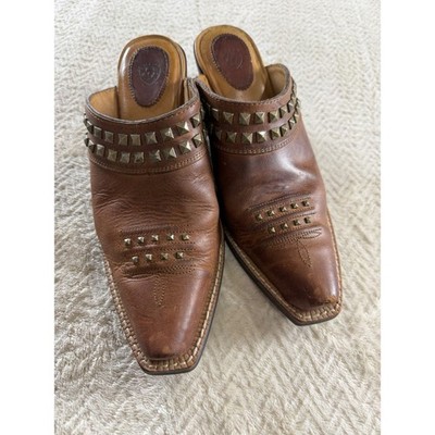Ariat Womens Brown Leather Studded Western Mules Pointed Toe Clogs 7B 21200