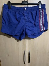 Bikkembergs Swim Shorts Blue Logo Tape Y2K Nylon Mesh Lined Men  s L 35  Waist