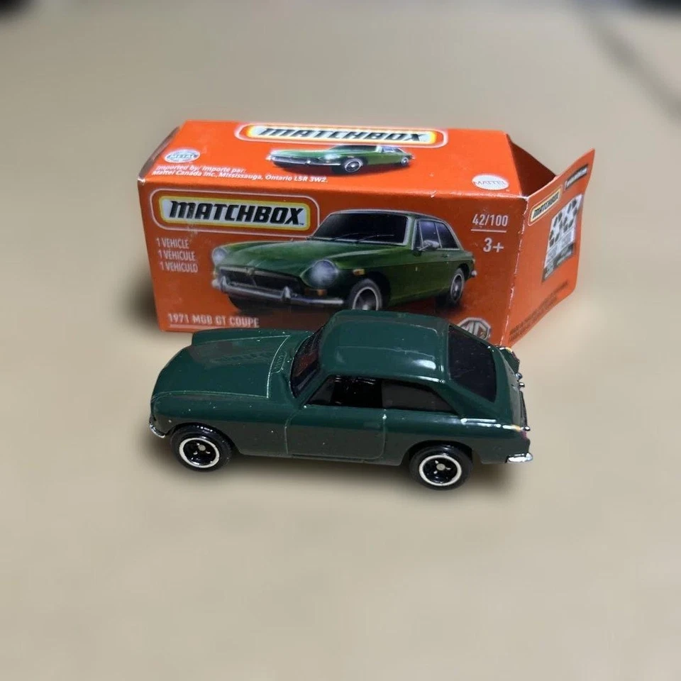 Matchbox 1971 MG B GT Coupe Mini Car Green 1/64 with Original Package Used - image 2 of 4