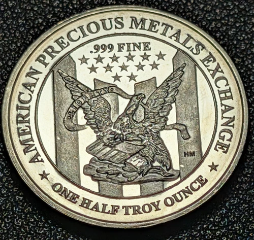 APMEX  1/2 Troy Ounce .999+ Fine Silver Bullion Old Glory C&C Weekly 1c Auction