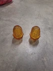 2 Vintage Amber Hobnail Fairy Lamps Glass Candle Holder Retro Mid-Century 4.5in