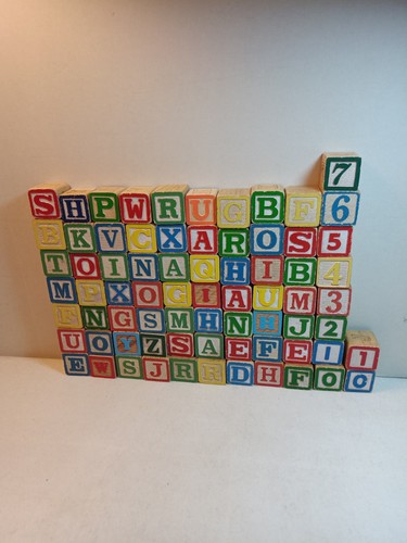 VTG Children’s ABC Wooden Block Building Set Of #73 Blocks Includes Numbers