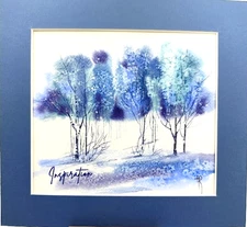 Watercolor Original Painting Abstract Forest 8x9in  Matted Winter Landscape