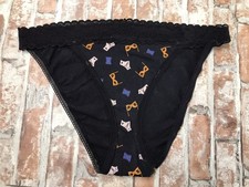 Savage X Fenty Cotton Essentials Lace-Trim Thong Panty Size Medium Black