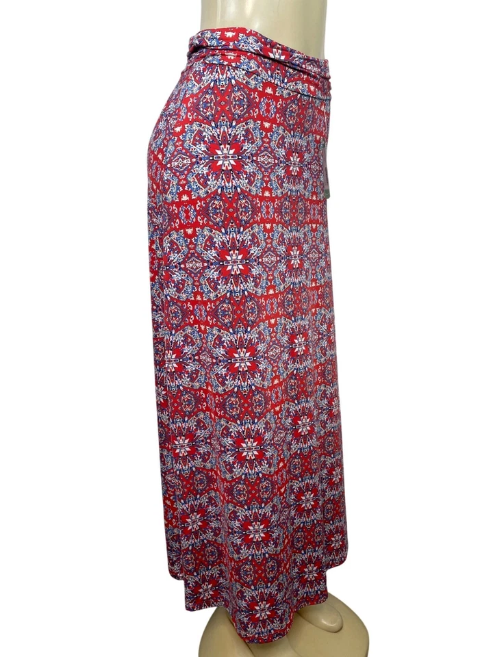 Gilli Red Floral Geometric Maxi Skirt Stretchy Waistband Size MP- New Foto 2 de 4
