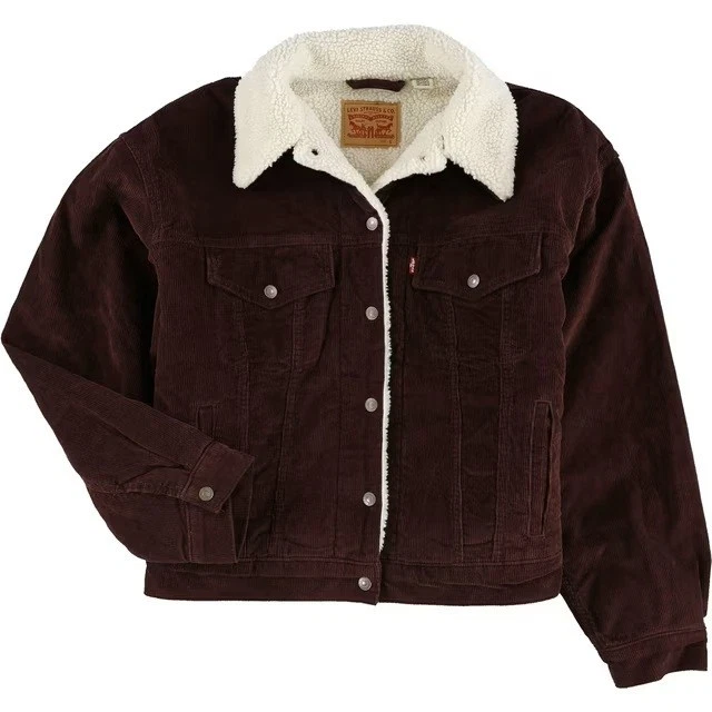 Vintage pluche gevoerde lange mouwen warme cordjas met sherpa voering voor vrouwen - herfst winter, S - XXL, Zwart, S