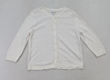 Croft  Barrow Women's Cardigan Sweater Size L White Lace Front 3/4 Sleeve