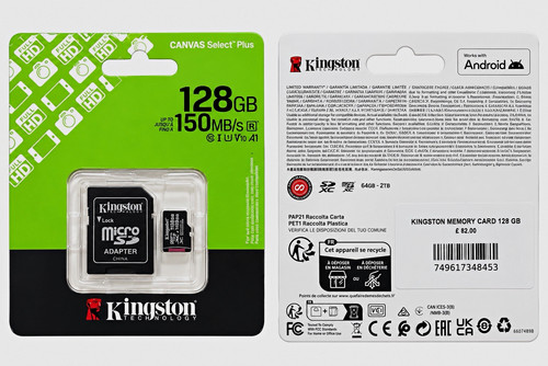 Kingston Canvas Select Plus 128GB microSDXC Class 10 150MB/s SD Adapter