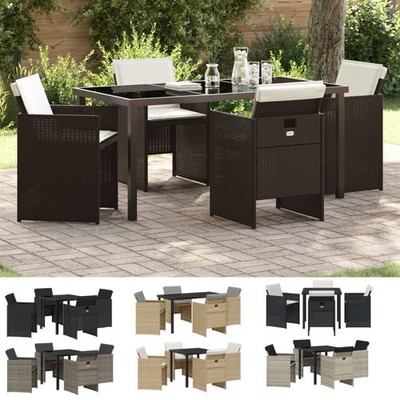 5/7/9-teiliges Garten-Esszimmer-Set mit Kissen Poly-Rattan Outdoor Garten Essset