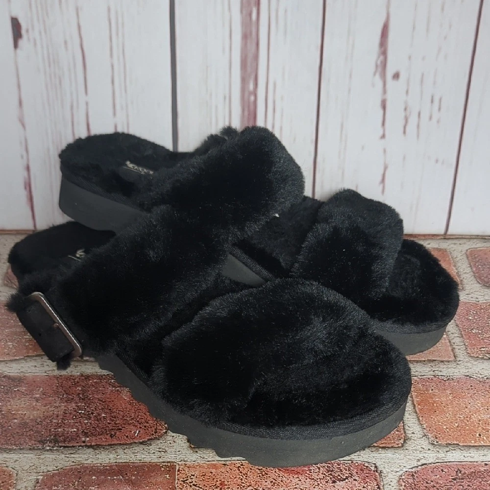 Koolaburra by UGG sandalo piatto donna Furr ah nero pelliccia sintetica accogliente taglia 7