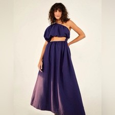 Farm Rio One-Shoulder Cutout Maxi Dress Medium "Blue" $240