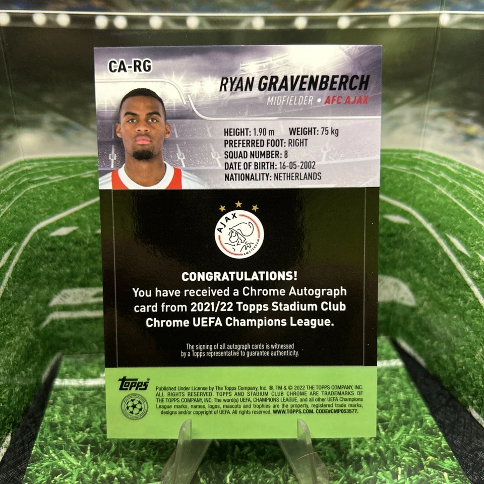 2021-22 Ryan Gravenberch Topps Stadium Club Chrome Refractor Ajax Autographed F - Image 2 of 3