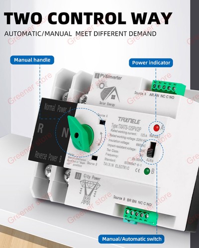 Dual Power Automatic Transfer Switch Uninterrupted 2/3P/4P 63A 100A Photovoltaic - Picture 4 of 18