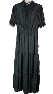 Max Studio Black Tiered Maxi Dress Lace Witchy Sz XS Whimsigoth