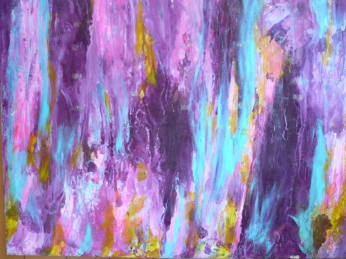 LESLIE ALLEN, ABSTRACCIÓN ABSTRACTA FLUIDEZ ACEITE VINTAGE AZUL PÚRPURA GOTEO MODERNO - Imagen 6 de 13
