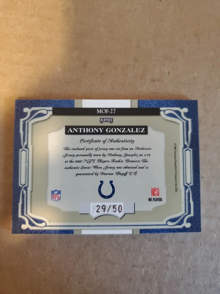 2007 Playoff Absolute Memorabilia Materials /200 Anthony Gonzalez Rookie RC - Image 2 of 2