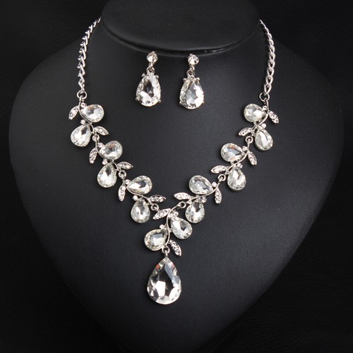 Crystal Jewelry Set Statement Necklace Earring Choker Bibs Women Bridal Wedding - Picture 123 of 174