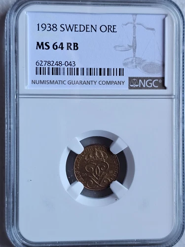 Sweden 1 Ore 1938 NGC MS 64 RB