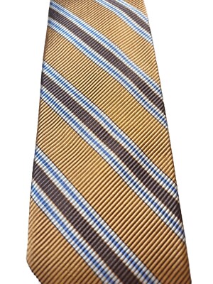 Robert Talbott Tie 50% Silk,  50% Cotton,Stripes Gold,Brown,Blue,White NWOT