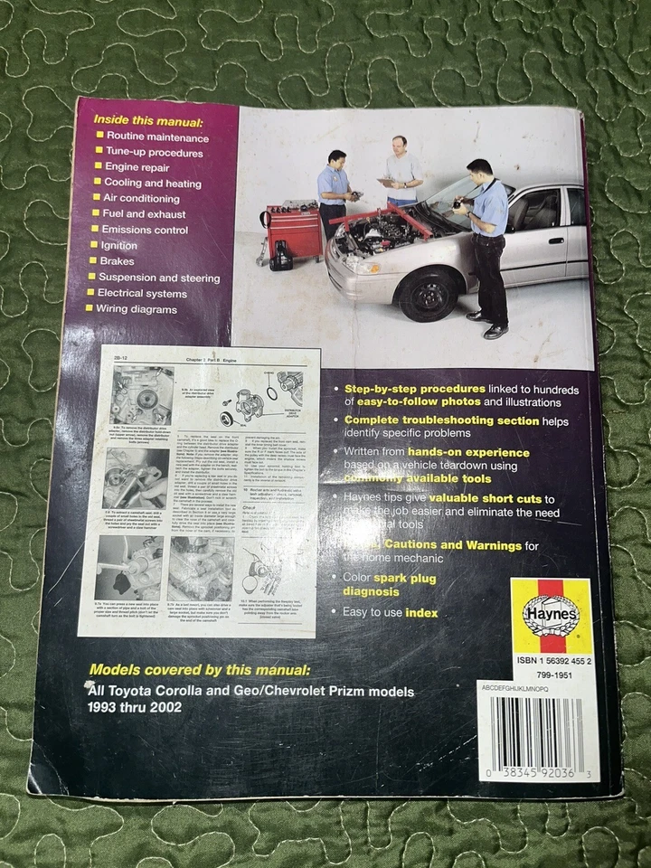 Haynes Repair Manual for Geo Prizm ,Toyota Corolla 1993-2002 - Image 2 of 4